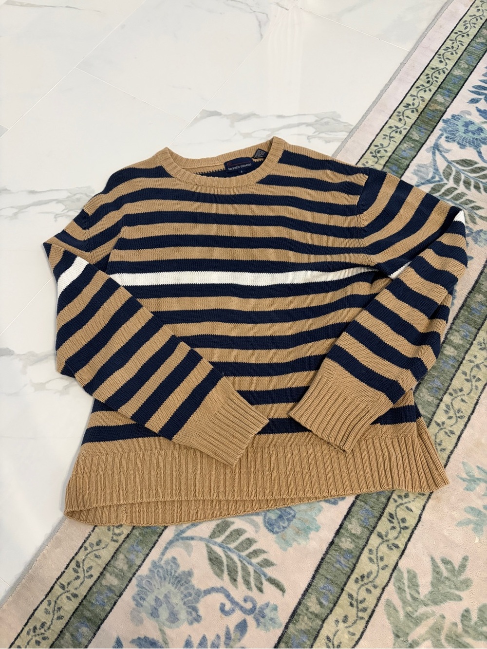 Striped Sweater in Camel & Navy - Men